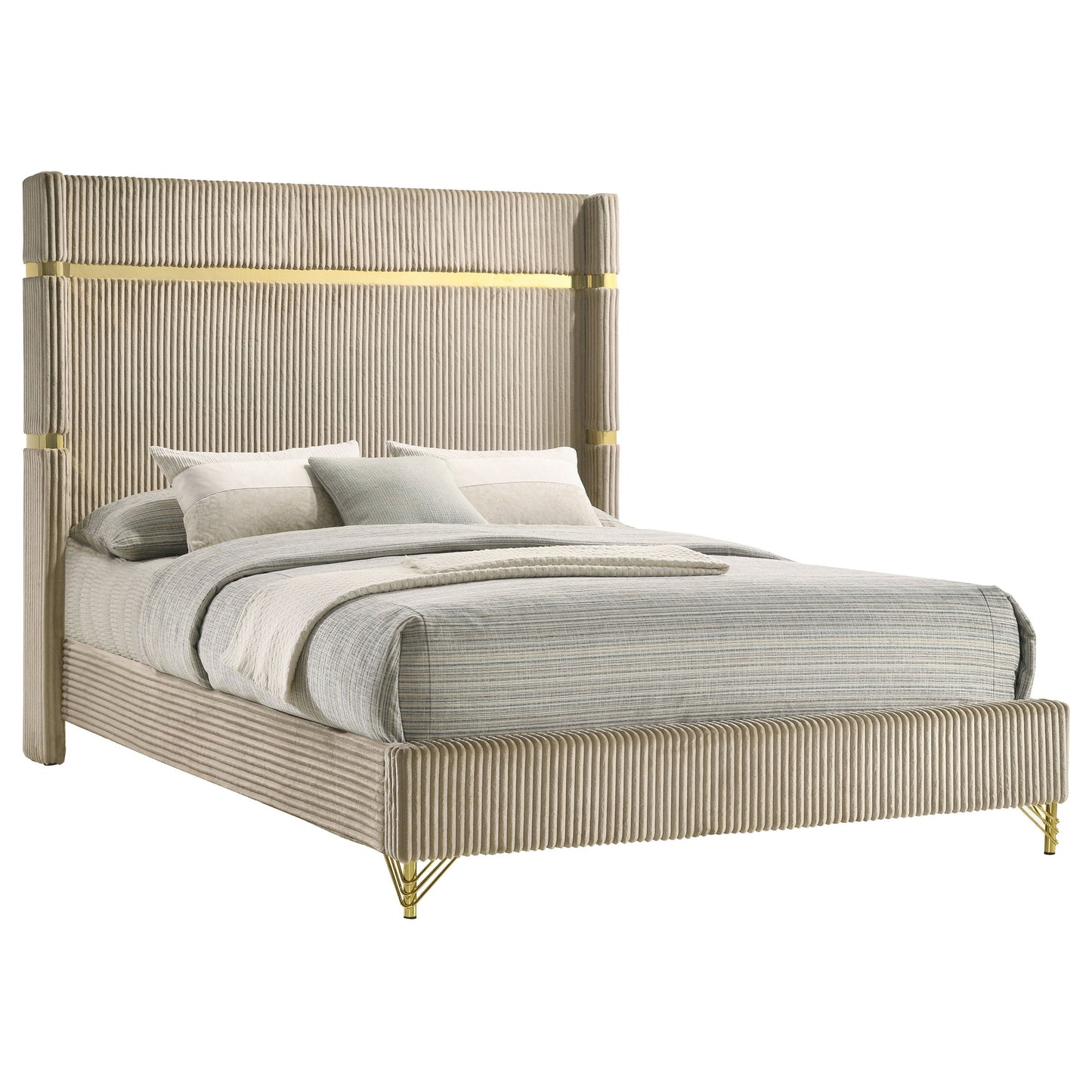 Lucia Upholstered  Wingback Panel Bed Beige