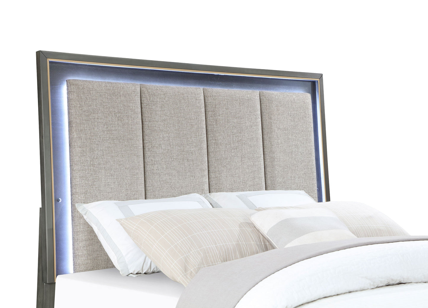 Kieran  Panel Bed with Upholstered LED Headboard Grey