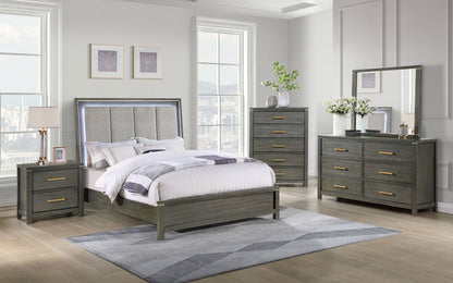 Kieran   Bedroom Set with Upholstered LED Headboard Grey