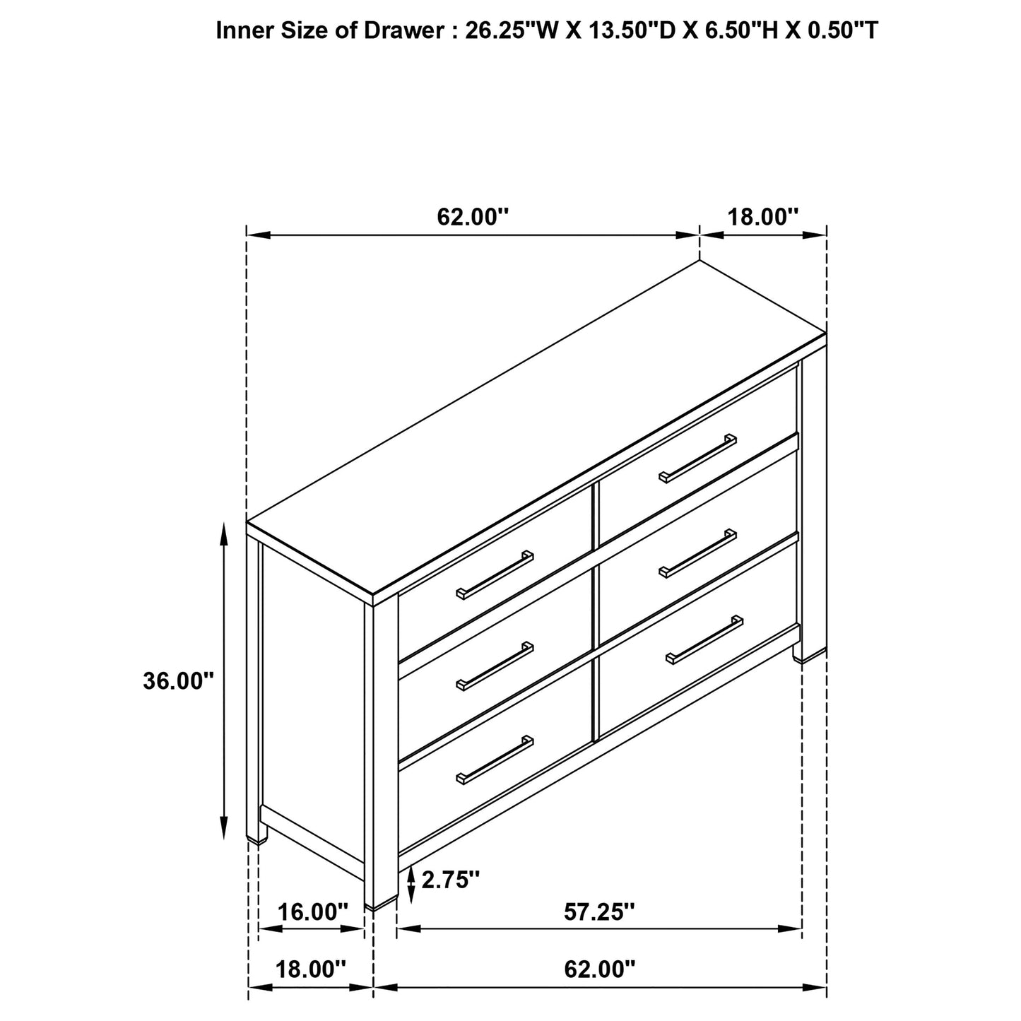 Kieran 6-drawer Bedroom Dresser with Mirror Grey