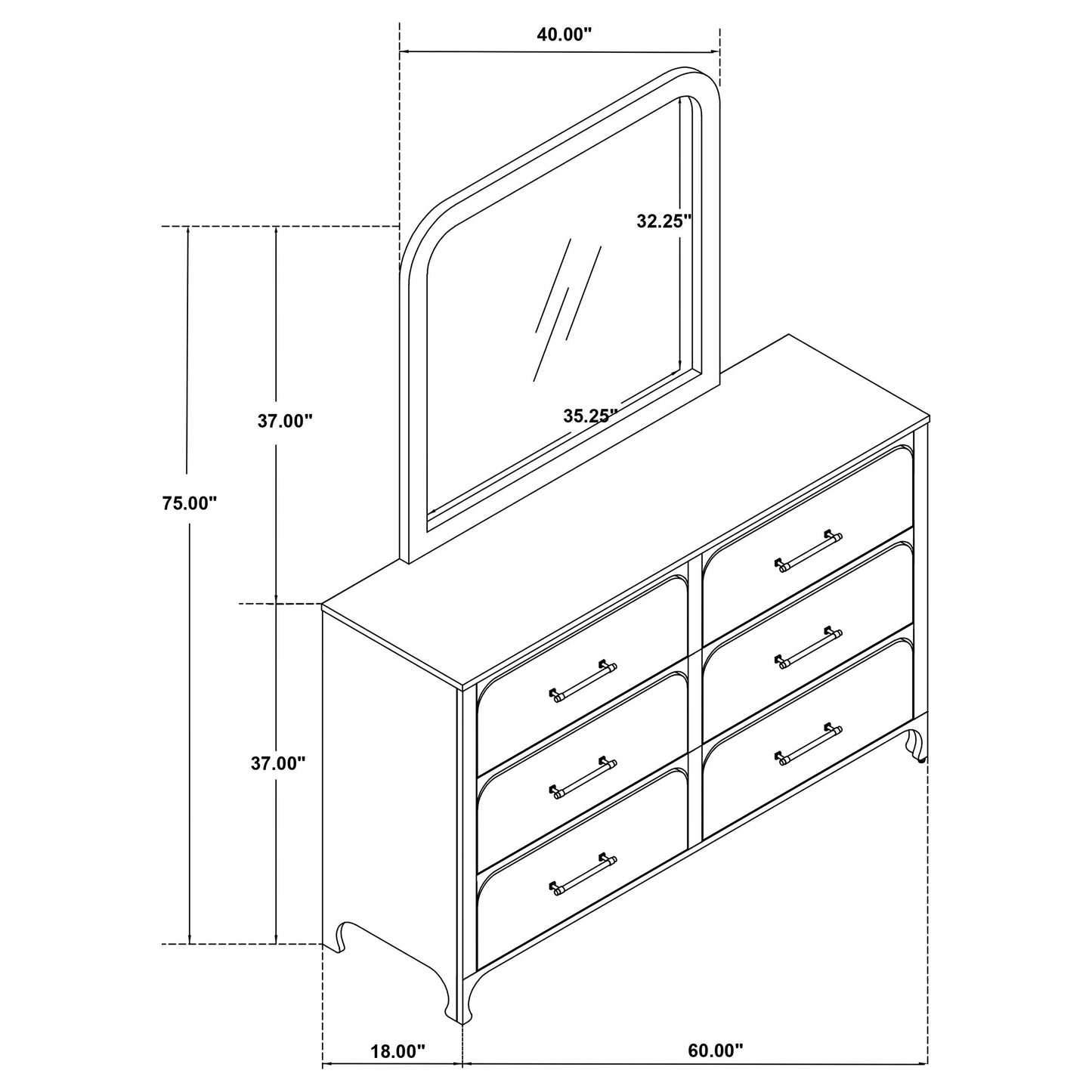 Anastasia 6-drawer Bedroom Dresser with Mirror Pearl White