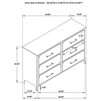 Anastasia 6-drawer Bedroom Dresser with Mirror Pearl White