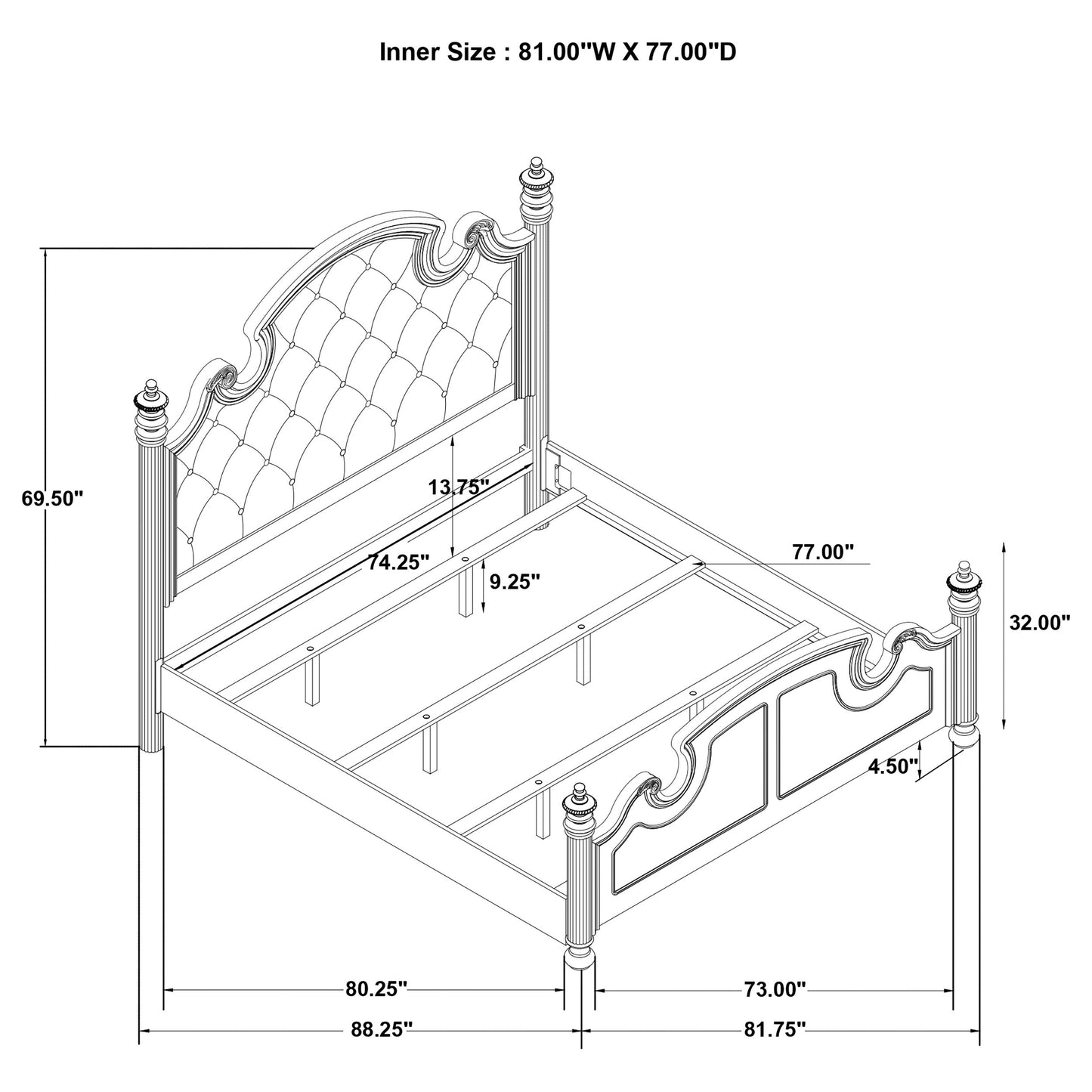 Celina  Bed with Upholstered Headboard Black and Beige