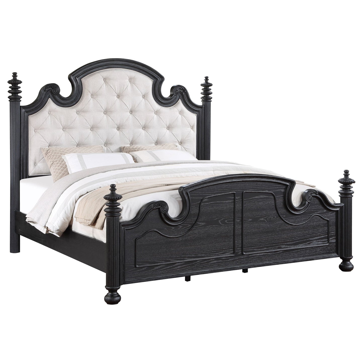 Celina  Bed with Upholstered Headboard Black and Beige