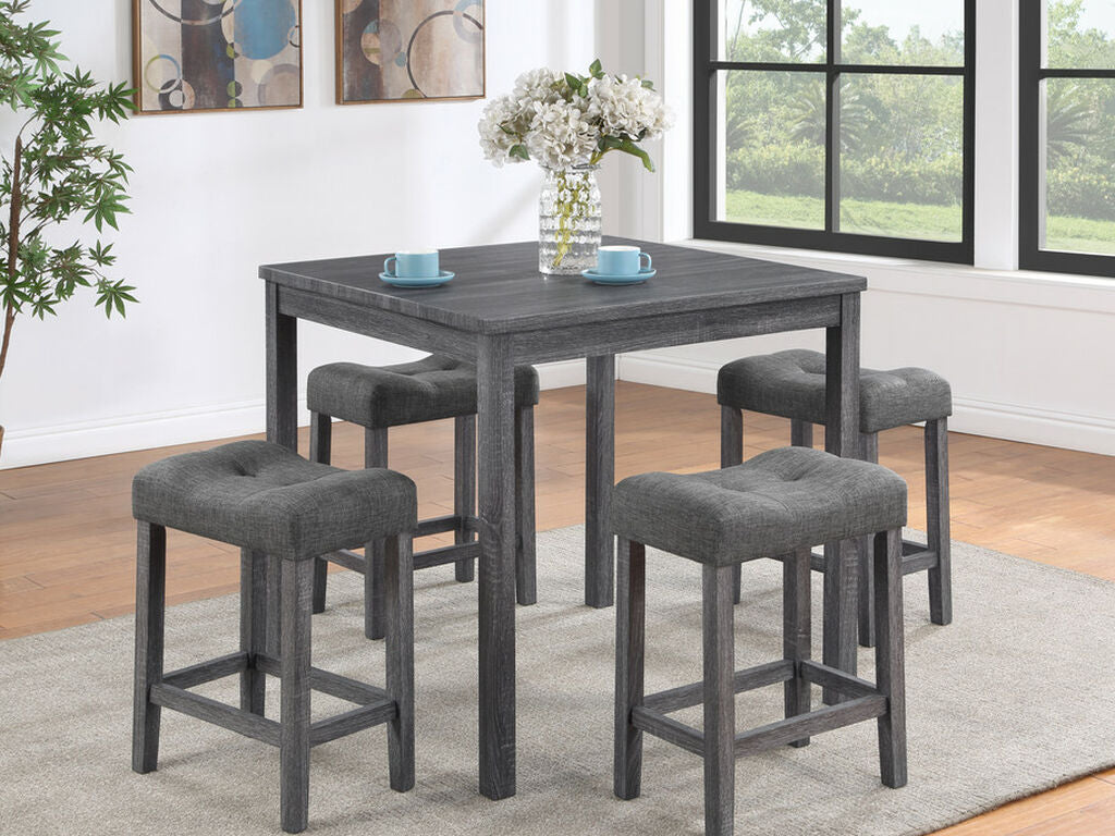 Lucian 5 Piece Counter Height 36" Pub Table Set with Tufted Linen Stools