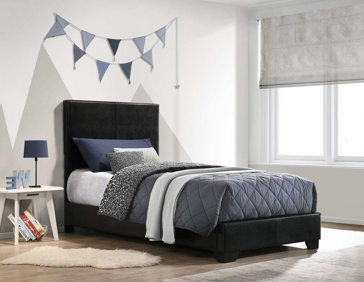 Conner  Upholstered Panel Bed Black