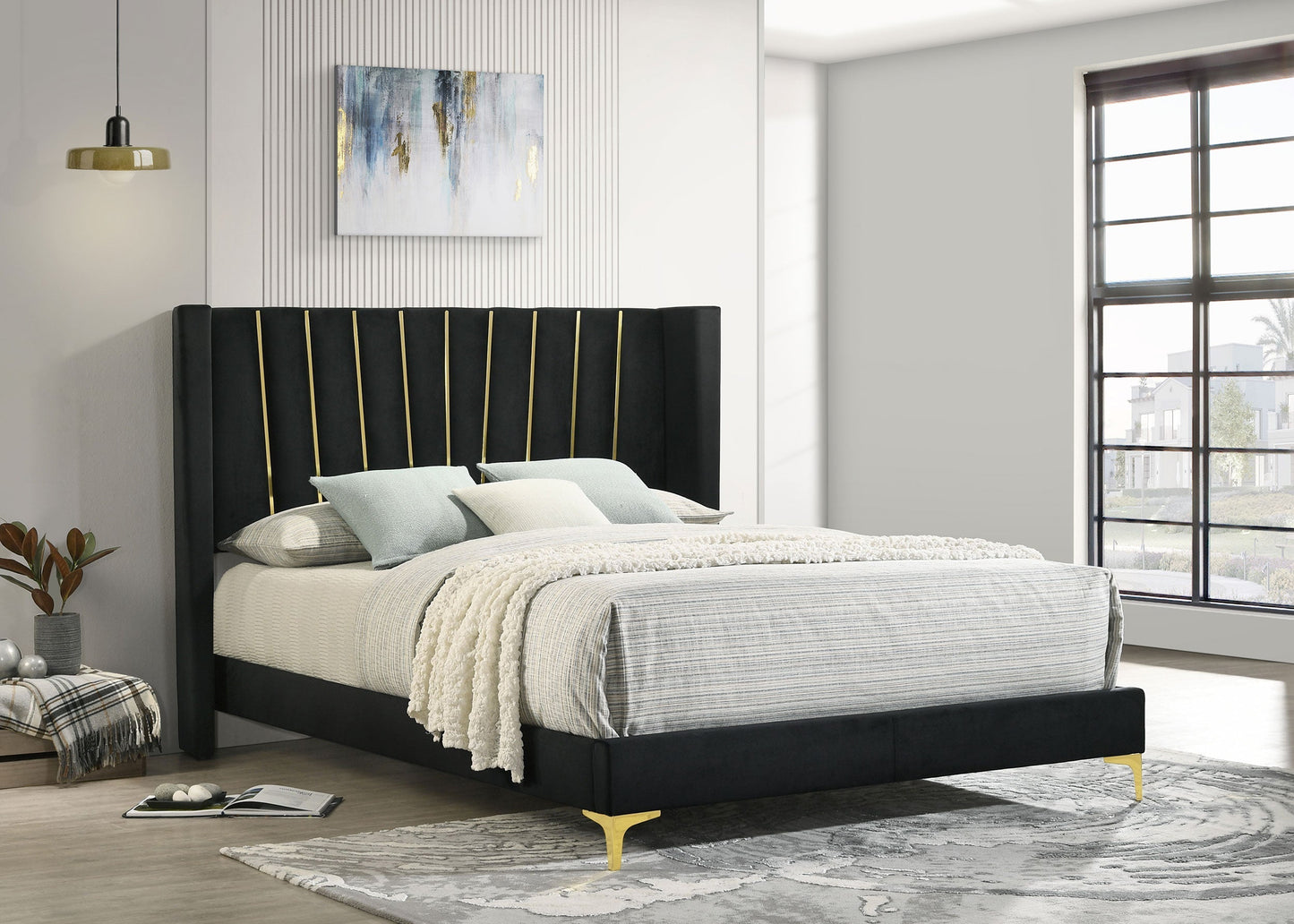 Kendall Upholstered Tufted  Panel Bed Black