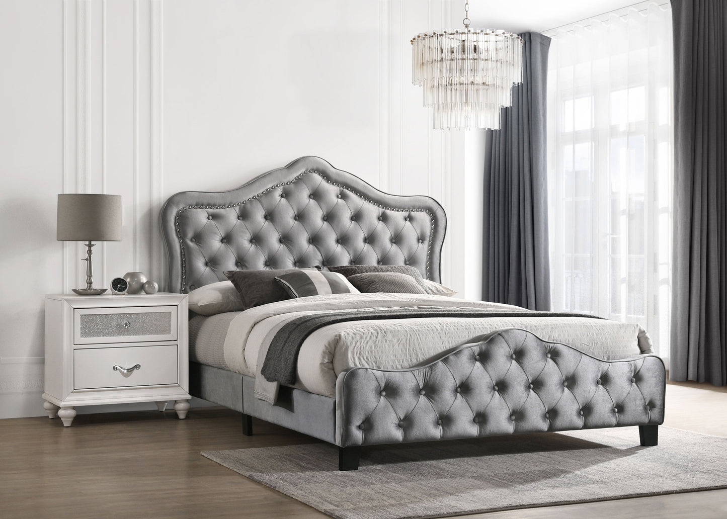 Bella Upholstered Tufted Panel Bed Grey