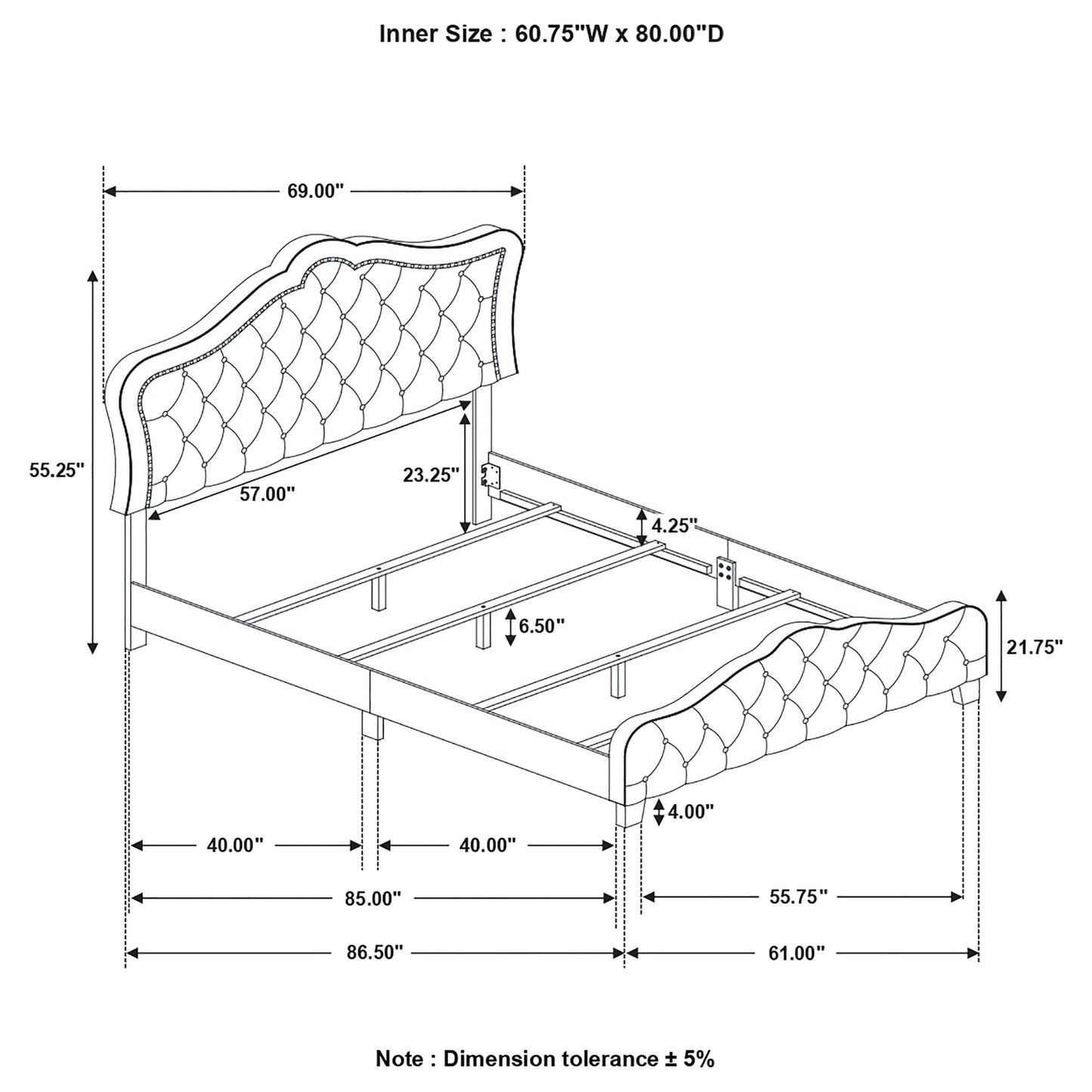 Bella Upholstered Tufted Panel Bed Grey