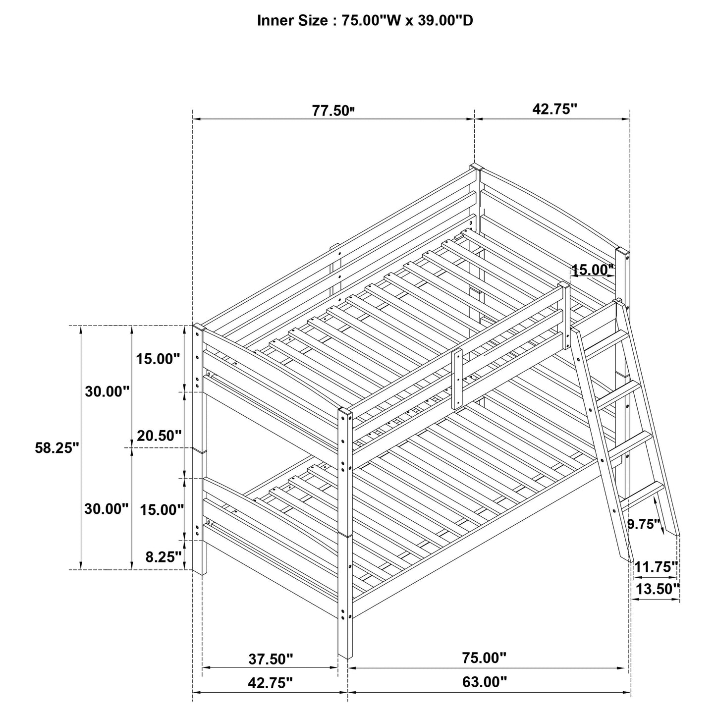 Rhea Wood Twin Over Twin Bunk Bed Grey