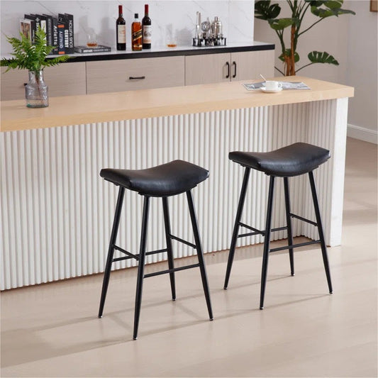 Counter Height Bar Stools (2) - PU Upholstered with Footrest