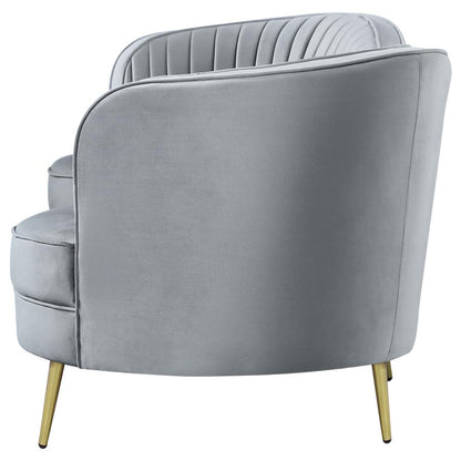 Sophia Upholstered Sofa with Camel Back Grey and Gold