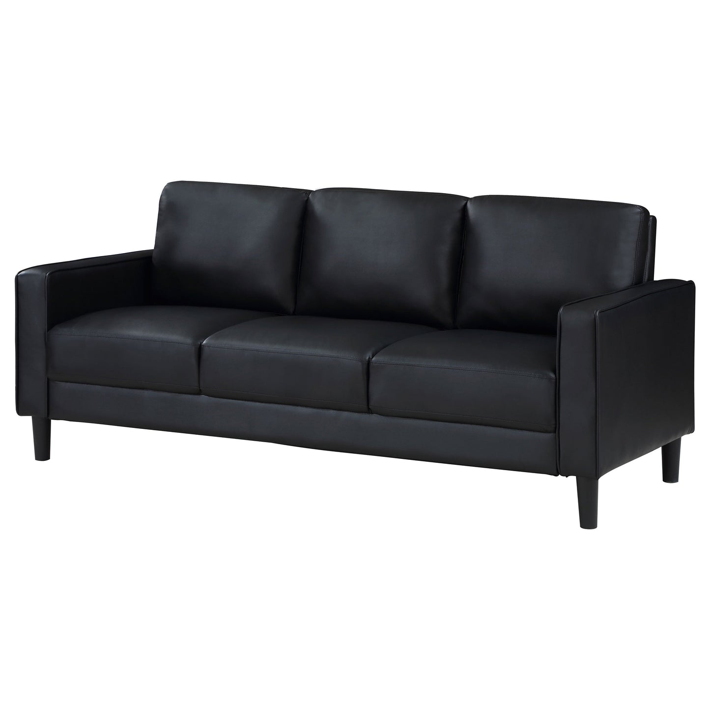 Ruth Upholstered Track Arm Faux Leather Sofa Black