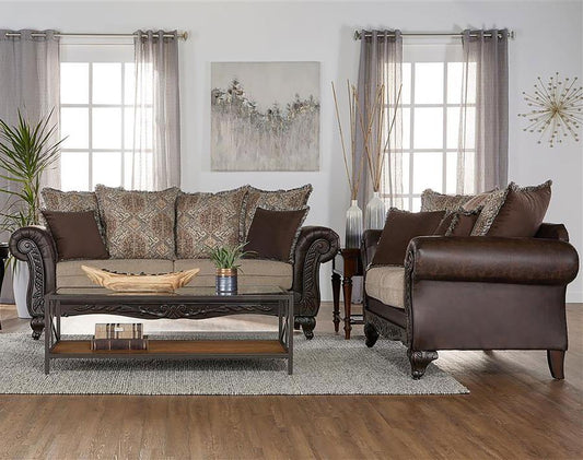 Elmbrook Upholstered Rolled Arm Sofa Set Brown