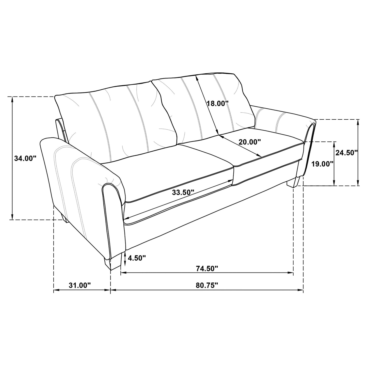 Davis  Upholstered Rolled Arm Sofa Grey