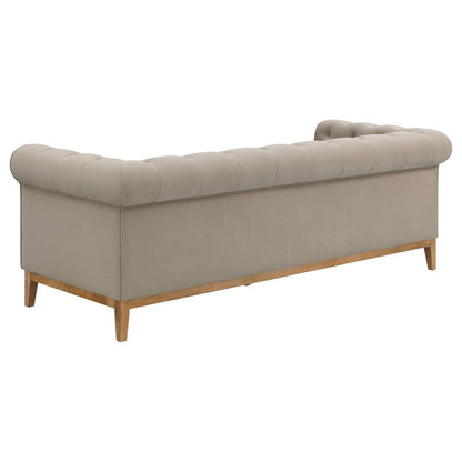 Sandrine Button Tufted Tuxedo Arms Sofa Camel