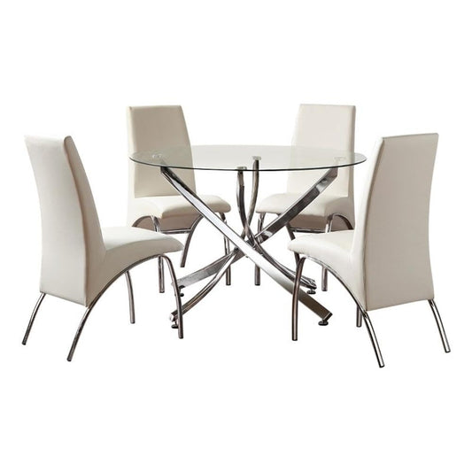 Beckham 5-piece Round Glass Top Dining Set Chrome and White