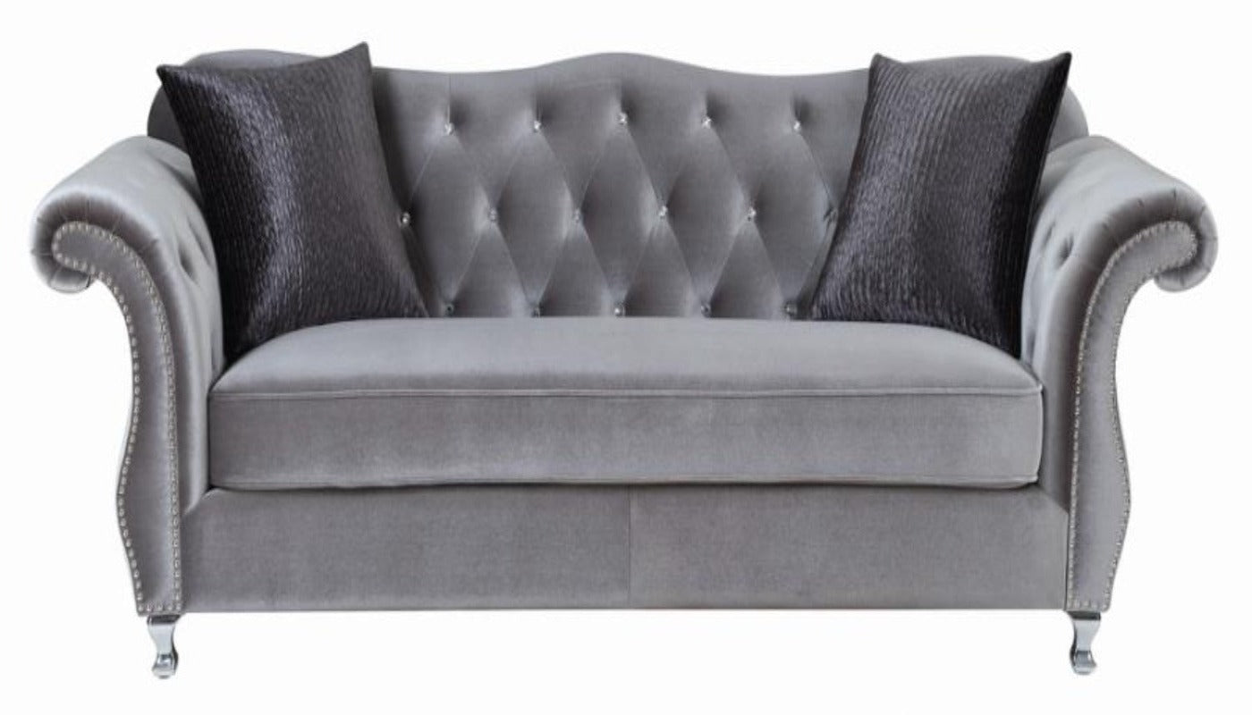 Frostine Button Tufted Sofa Silver