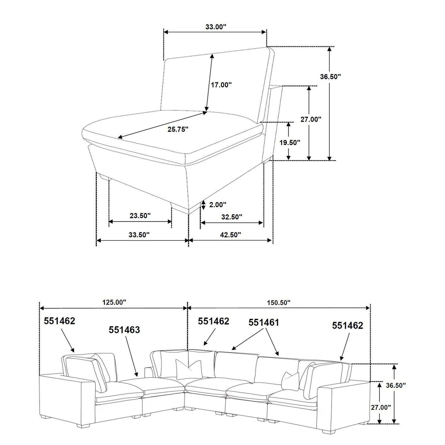 Lakeview  Upholstered Modular Sectional Sofa Dark Chocolate