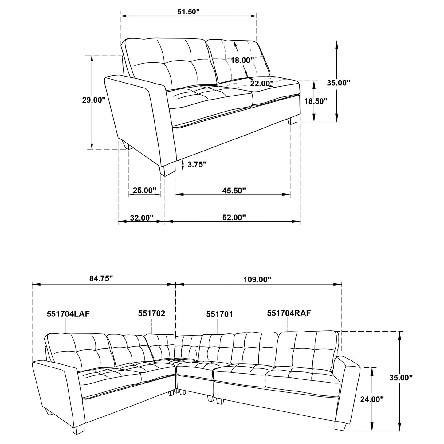 Georgina  Upholstered Modular Sectional Sofa Steel Grey