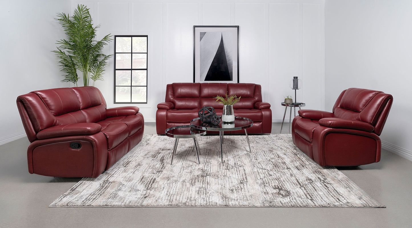 Camila 2-piece Upholstered Reclining Sofa Set Red Faux Leather