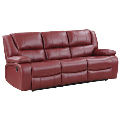 Camila Upholstered Motion Reclining Sofa Red Faux Leather