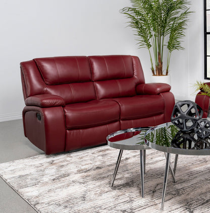 Camila Upholstered Motion Reclining Loveseat Red Faux Leather