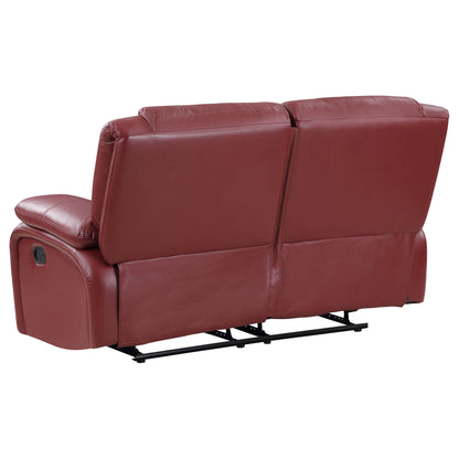 Camila Upholstered Motion Reclining Loveseat Red Faux Leather