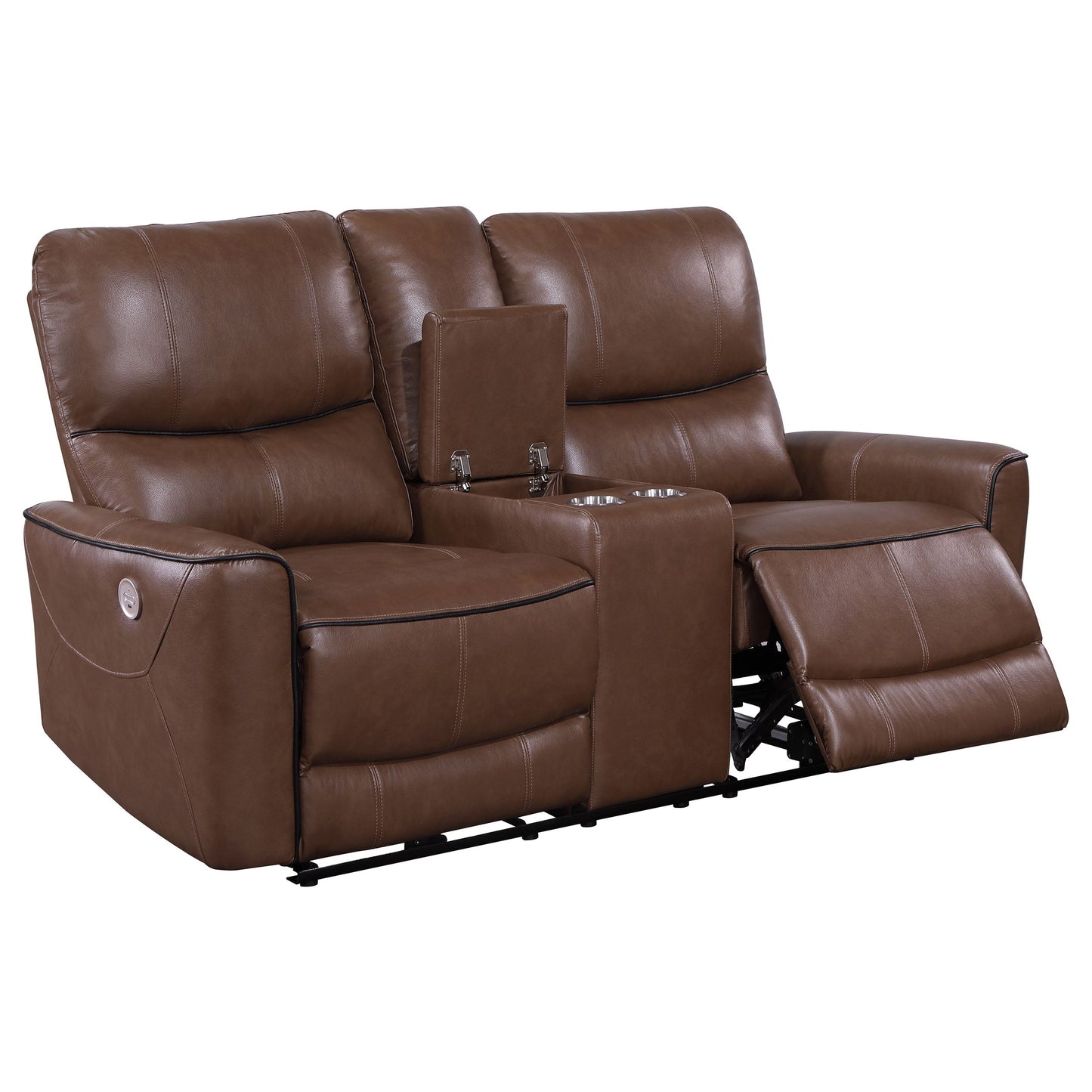 Greenfield Upholstered Power Reclining Loveseat with Console Saddle Brown