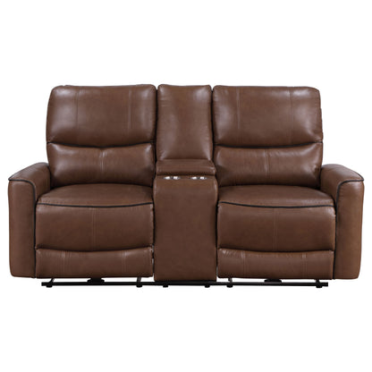 Greenfield Upholstered Power Reclining Loveseat with Console Saddle Brown