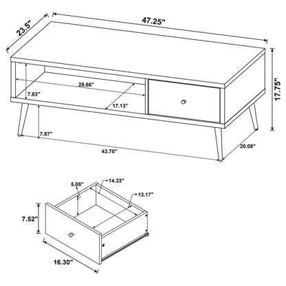 Welsh1-drawer Rectangular Engineered Wood Coffee Table With Storage Shelf Antique Pine and Grey