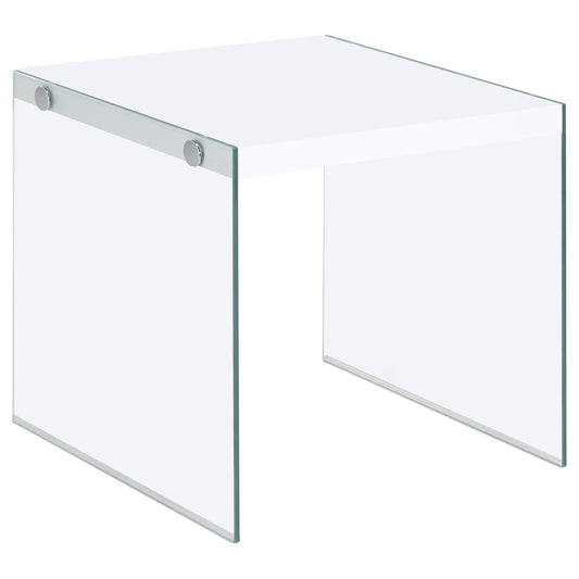 Opal Square End Table With Clear Glass Legs White High Gloss