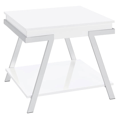 Marcia Wood Rectangular End Table White High Gloss and Chrome