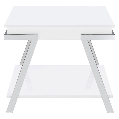 Marcia Wood Rectangular End Table White High Gloss and Chrome