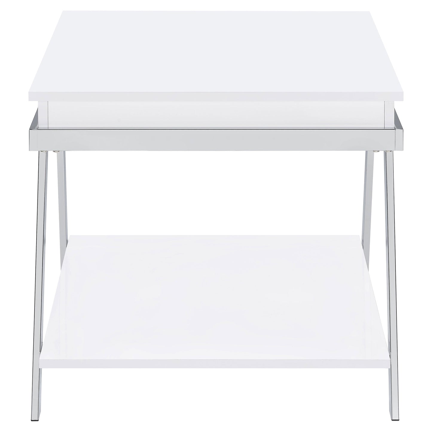 Marcia Wood Rectangular End Table White High Gloss and Chrome