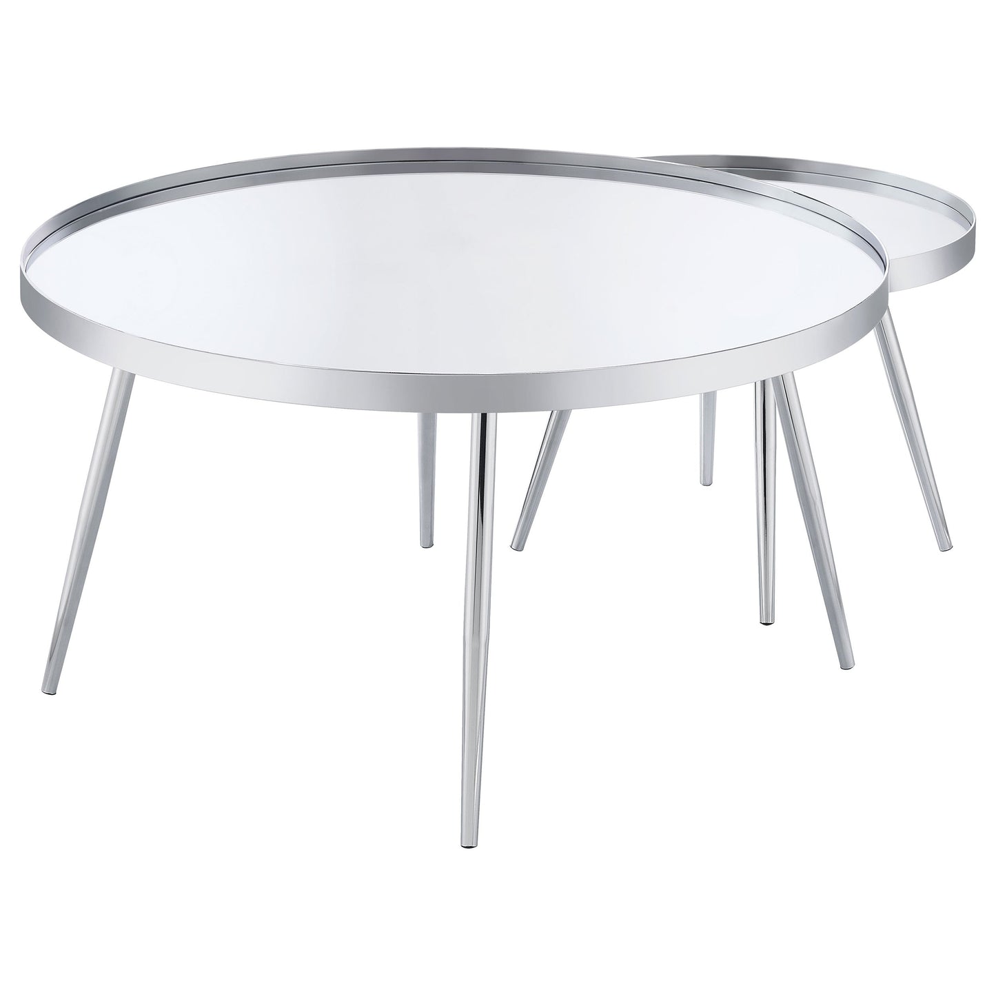 Kaelyn 2-Piece Round Mirror Top Nesting Coffee Table Chrome