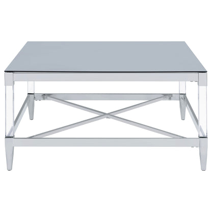 Lindley Square Coffee Table with Acrylic Legs and Tempered Mirror Top Chrome