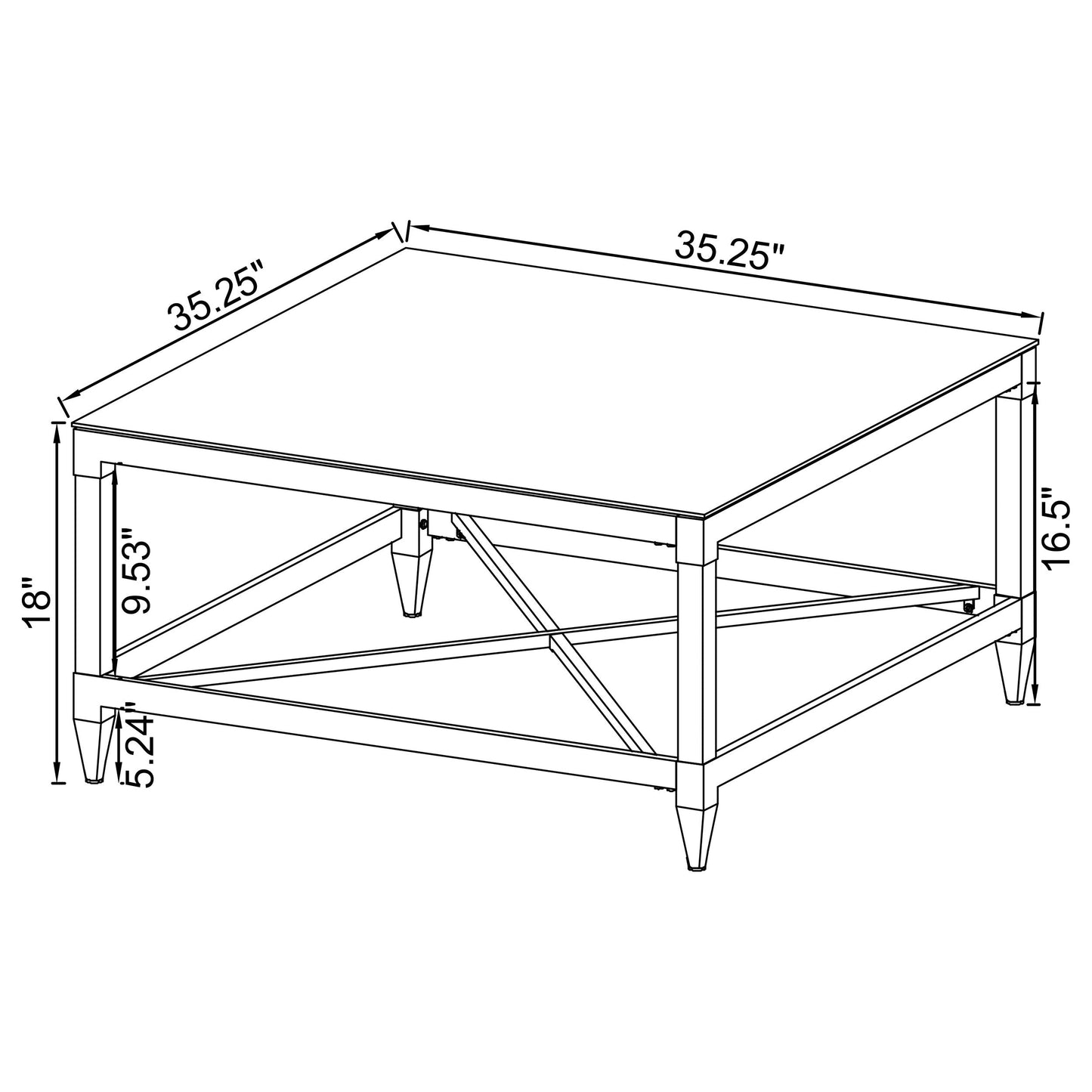 Lindley Square Coffee Table with Acrylic Legs and Tempered Mirror Top Chrome