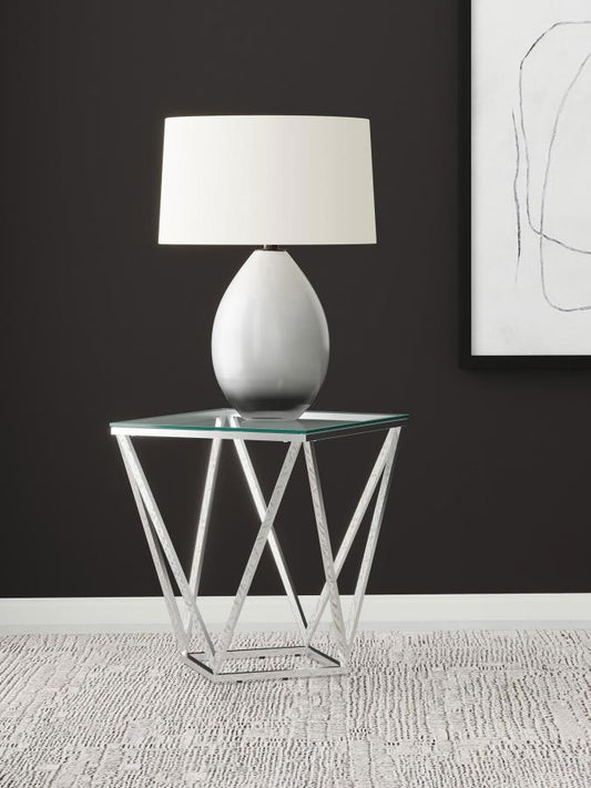 Brittania Square Glass Top Geometric End Table Nickel