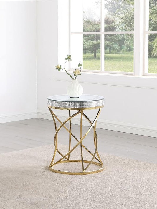 Elise Round Mirror Top Stainless Steel End Table Gold