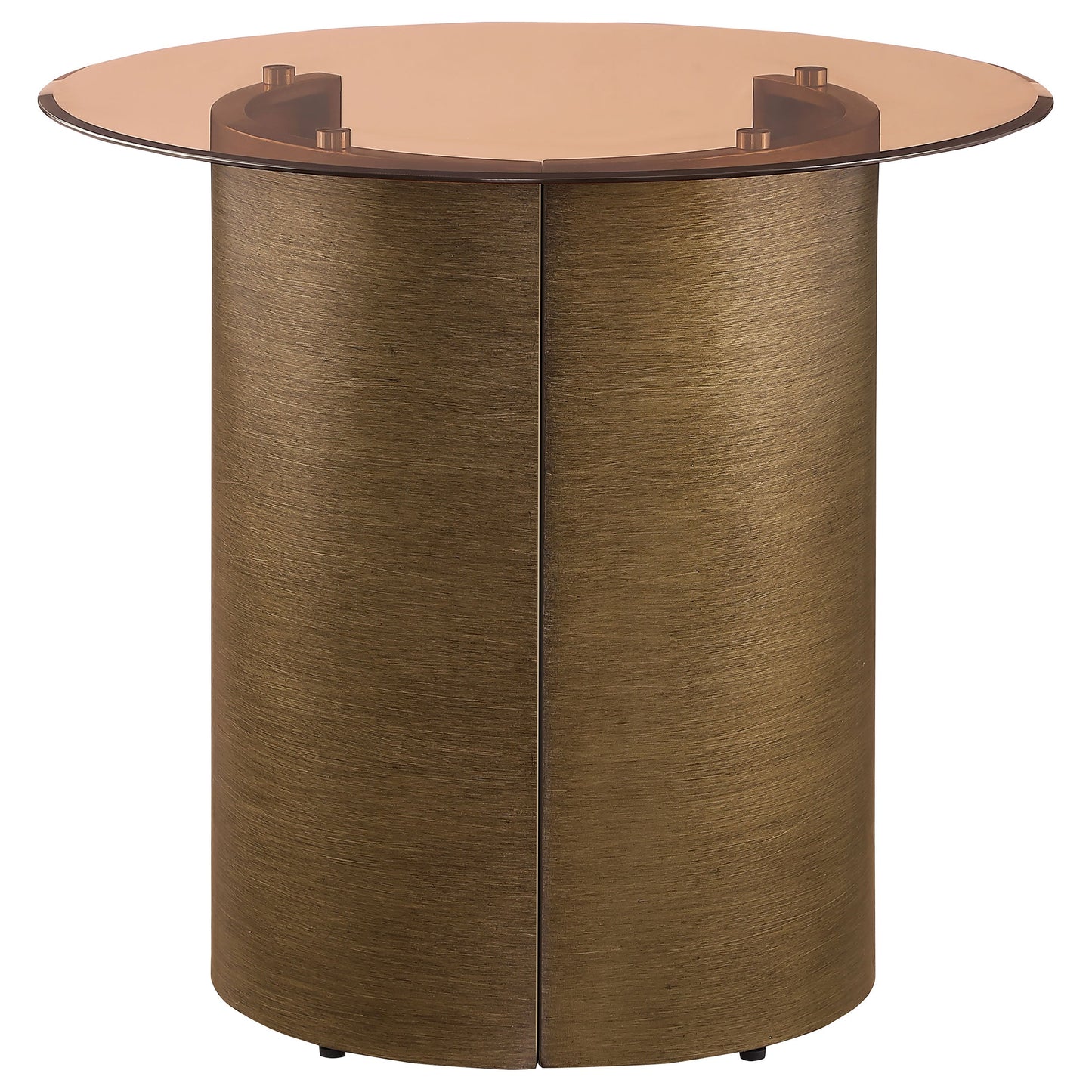 Morena Round End Table with Tawny Tempered Glass Top Brushed Bronze