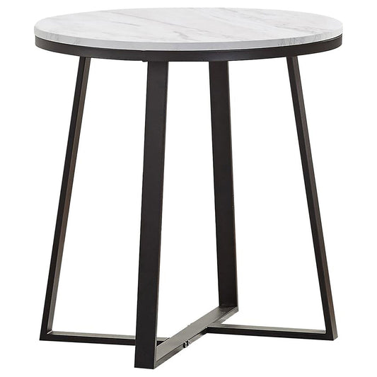 Hugo Metal Base Round End Table White and Matte Black