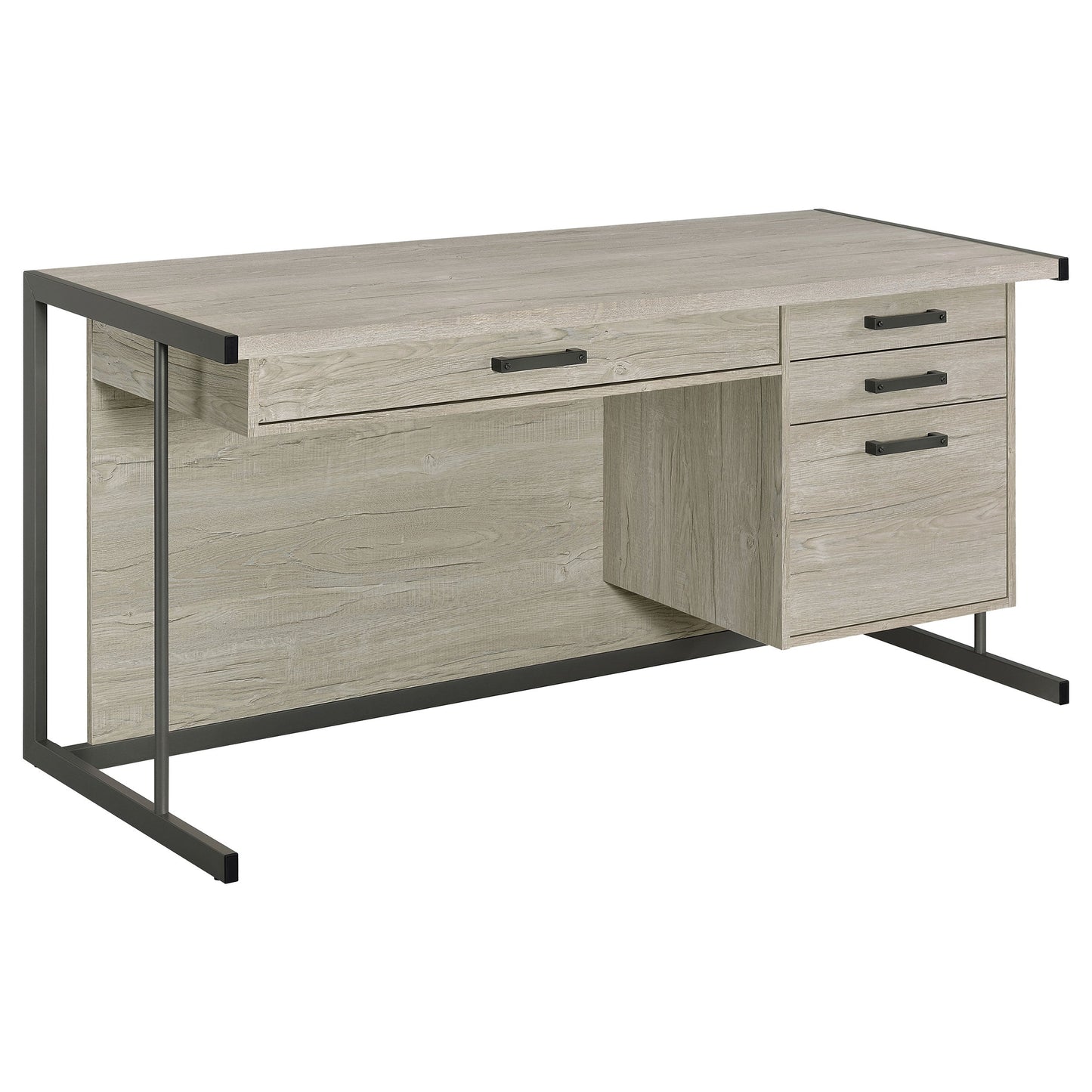 Loomis 4-drawer Rectangular Office Desk Whitewashed Grey and Gunmetal