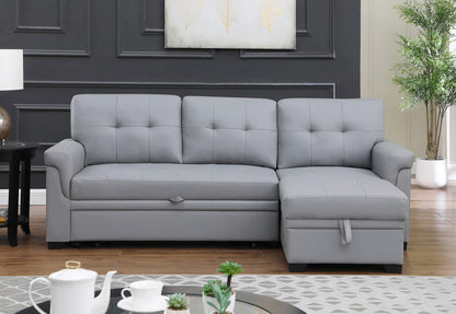 Lexi Vegan Leather Modern Reversible Sleeper Sectional Sofa with Storage Chaise