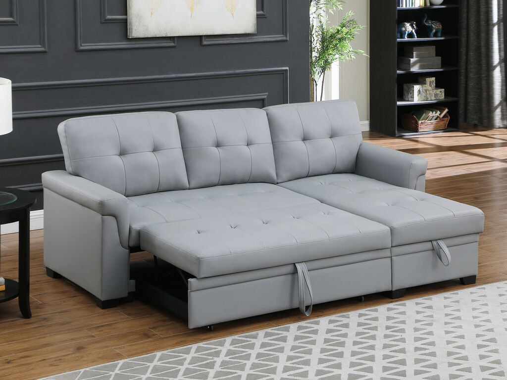 Lexi Vegan Leather Modern Reversible Sleeper Sectional Sofa with Storage Chaise