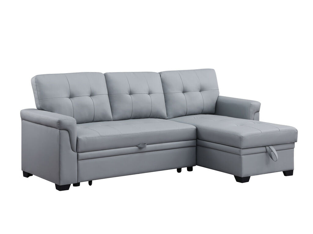 Lexi Vegan Leather Modern Reversible Sleeper Sectional Sofa with Storage Chaise