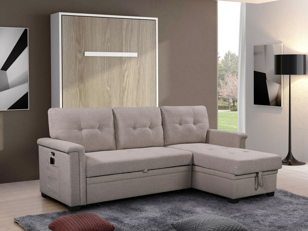 Ashlyn Reversible Sleeper Sectional Sofa with Storage Chaise, USB Charging Ports and Pocket