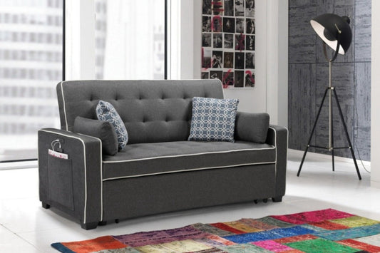 Austin Modern Gray Fabric Sleeper Sofa with 2 USB Charging Ports and 4 Accent Pillows