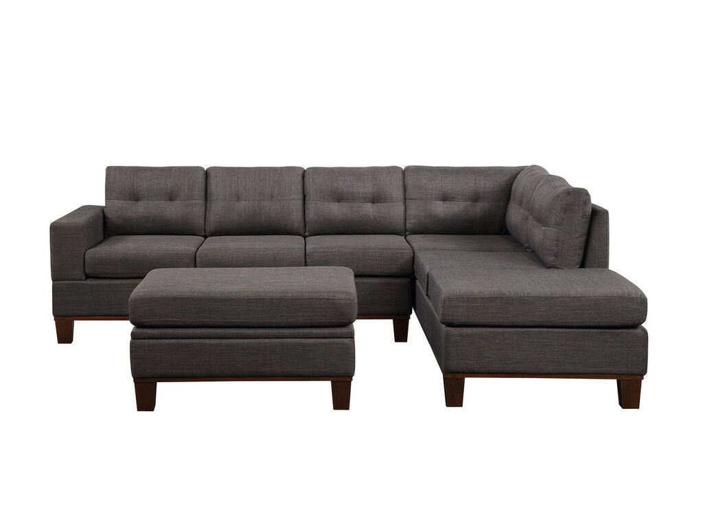 Hilo Fabric Reversible Sectional Sofa with Dropdown Armrest, Cupholder, and Storage Ottoman