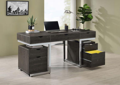 Noorvik 3-piece Writing Desk Set Dark Oak and Chrome